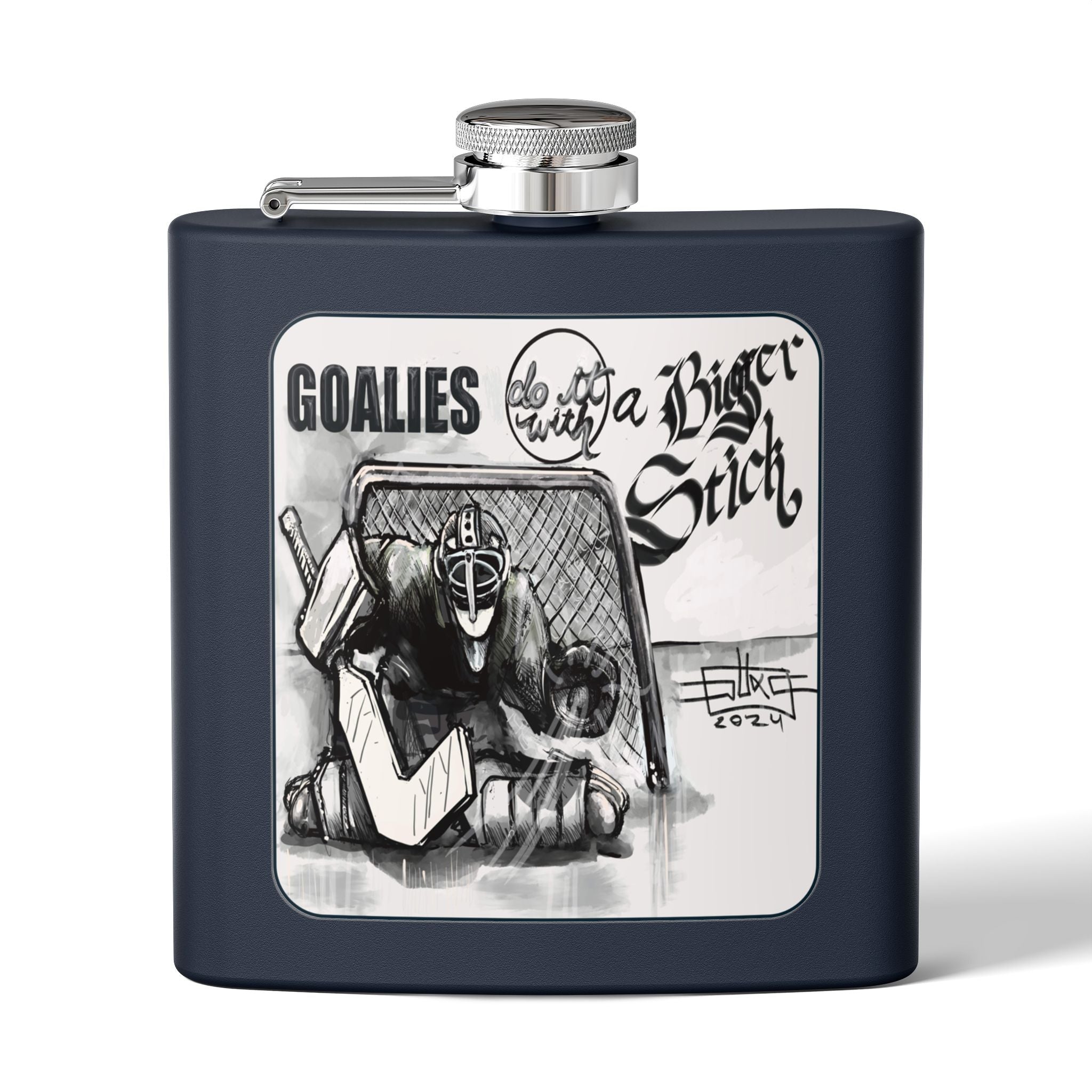 6oz Stainless Steel Flask – 'Goalies Do It With a Bigger Stick'